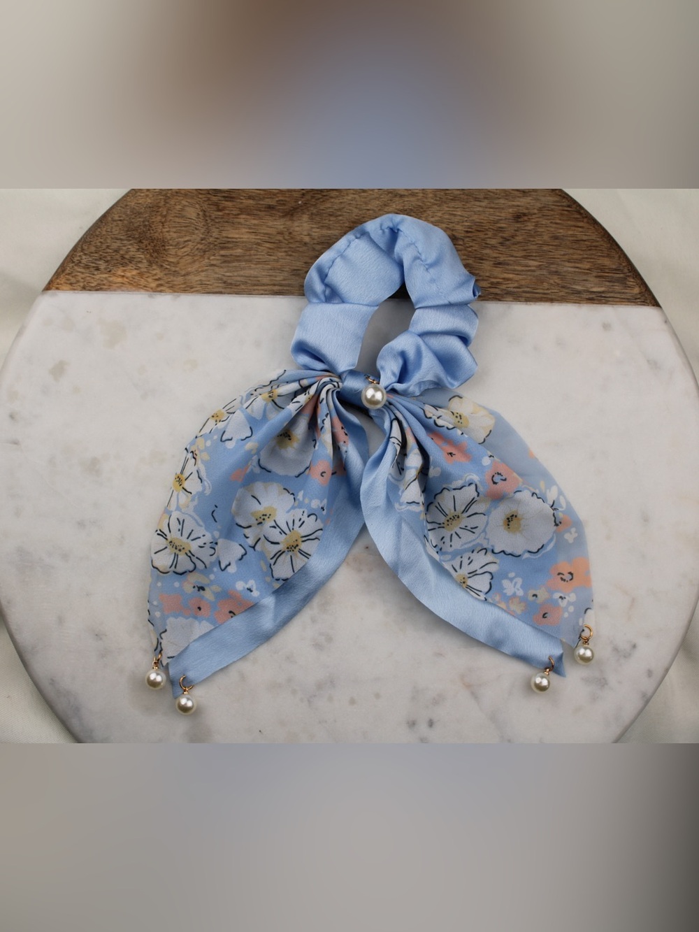The Floral Sky Blue Scrunchie Scarf